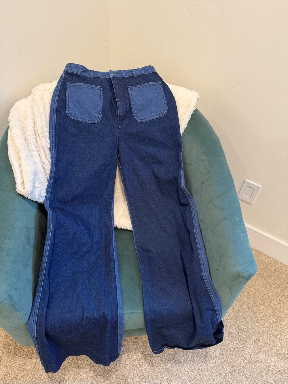 kate spade Two-Tone Wide Leg Jeans in Dark and Medium Blue